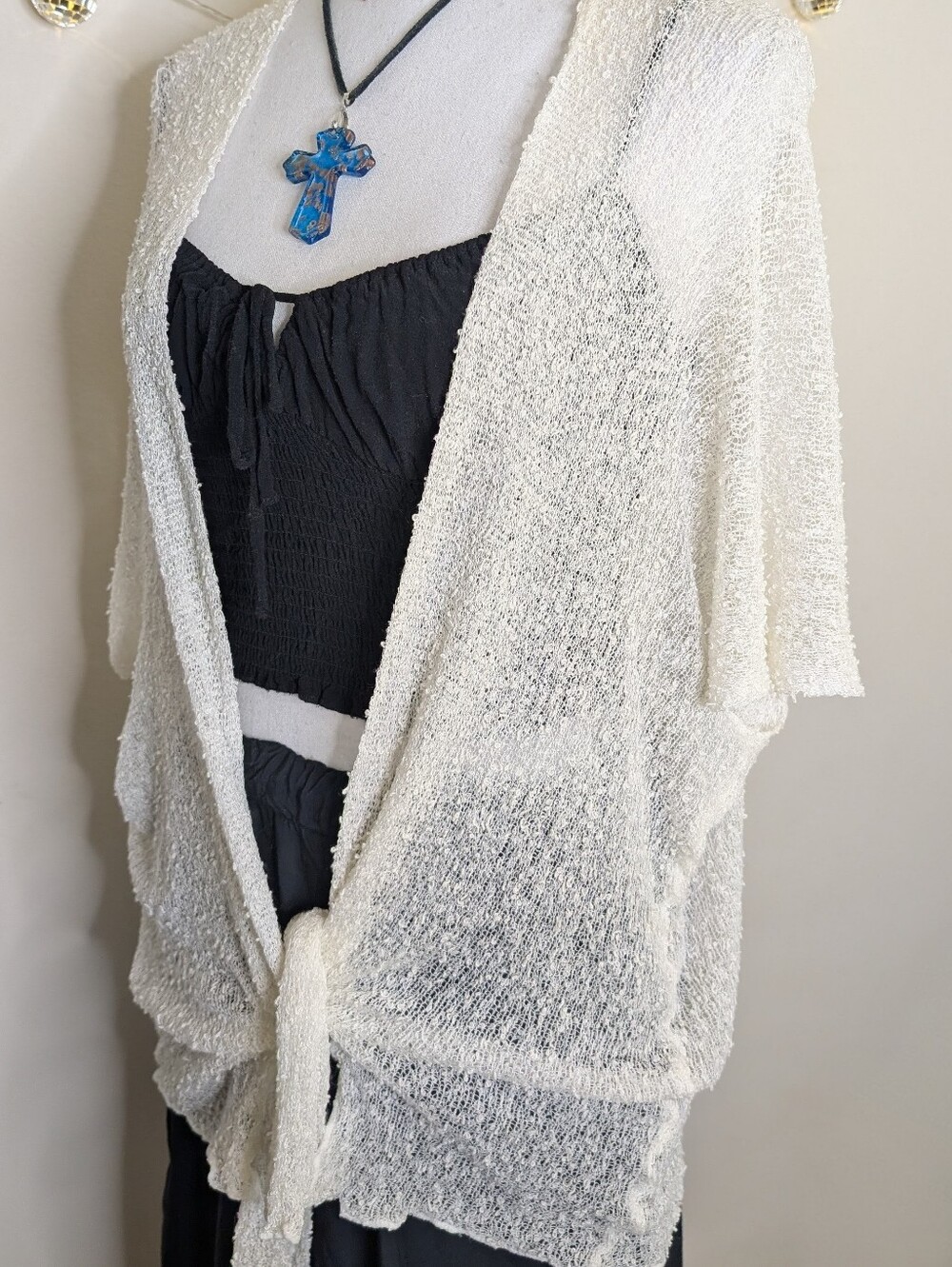 Cream Slouchy Textured Tie-Front Shrug - Fairycore Bohemian